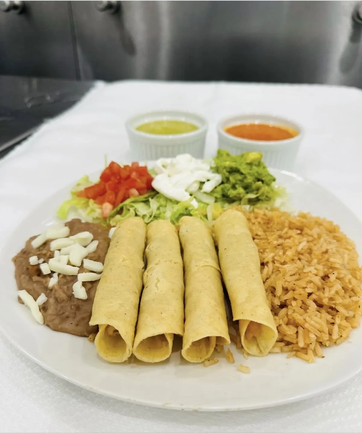 Monday special flautas plate from Loredo's Tortilleria in Edinburg TX